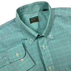 Gitman Bros Button Down Mens Large Teal Plaid Long Sleeve Made in USA Shirt